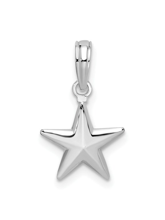 925 Sterling Silver Five Point Star Pendant Charm, Polished 3D Celestial Design