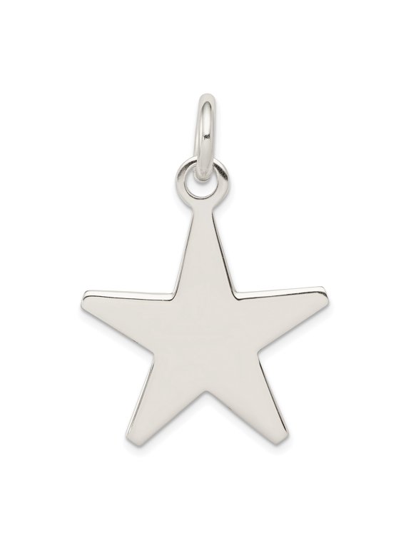925 Sterling Silver Five-Point Star Pendant Charm, Polished Celestial Design