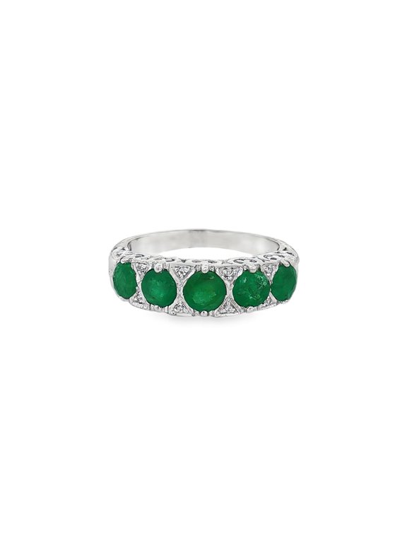 925 Sterling Silver Five-Stone Emerald Anniversary Ring with White Topaz Accents