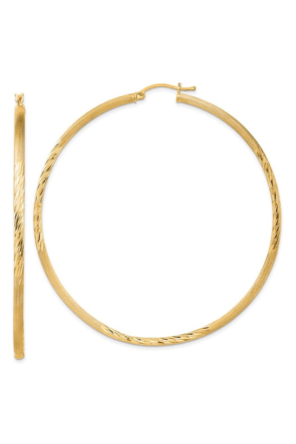 925 Sterling Silver Flash Gold Plated 2.5mm Polished Satin Diamond cut Hoop Earrings Measures 72x70mm Wide 2.5mm Thick J