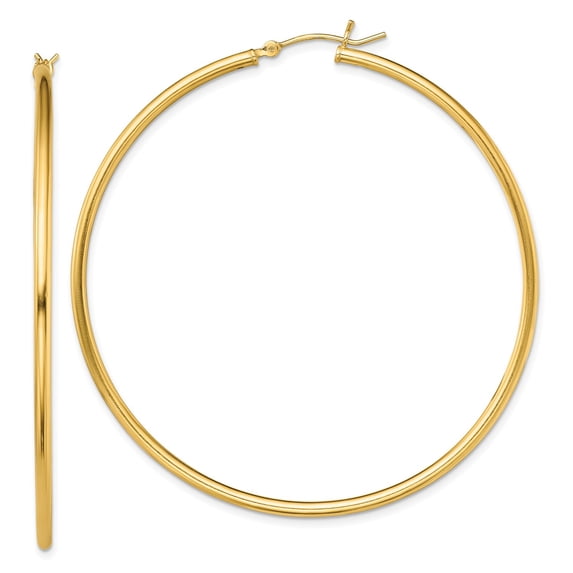 925 Sterling Silver Flash Gold Plated Women's 2mm Polished Hinged Tube Hoop Earrings | 60mm