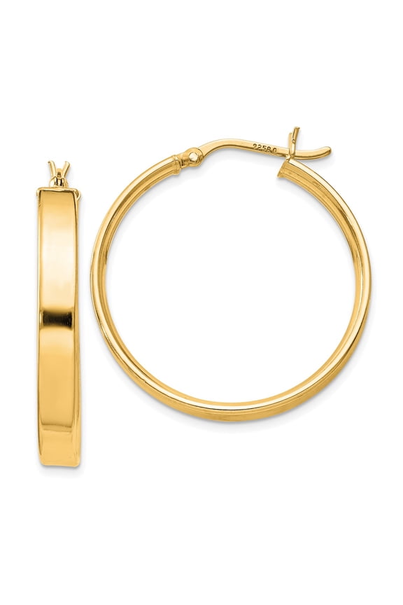 925 Sterling Silver Flash Gold Plated Women's 4.25mm Square Tube Hoop Earrings | 30mm