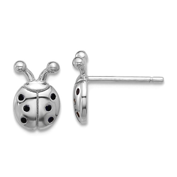 925 Sterling Silver Flash Platinum Plated Black Spinel Ladybug Post Earrings 9.8x6.6mm Wide Stud Earring for Women