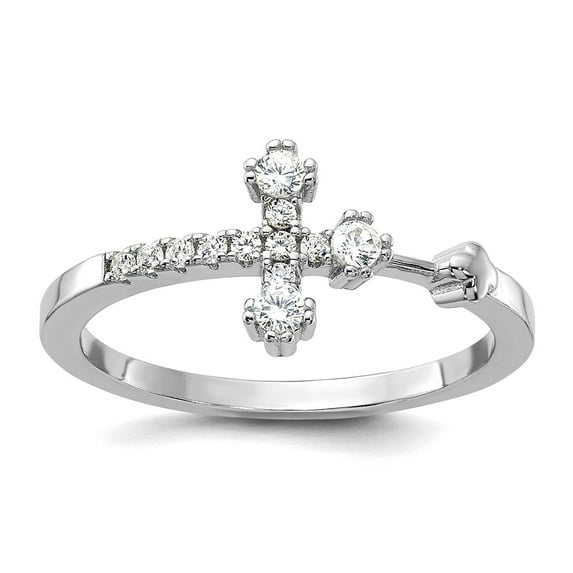 925 Sterling Silver Flash Platinum Plated Cubic Zirconia Religious Faith Cross Ring Size 8 1.5mm Wide Ring for Women