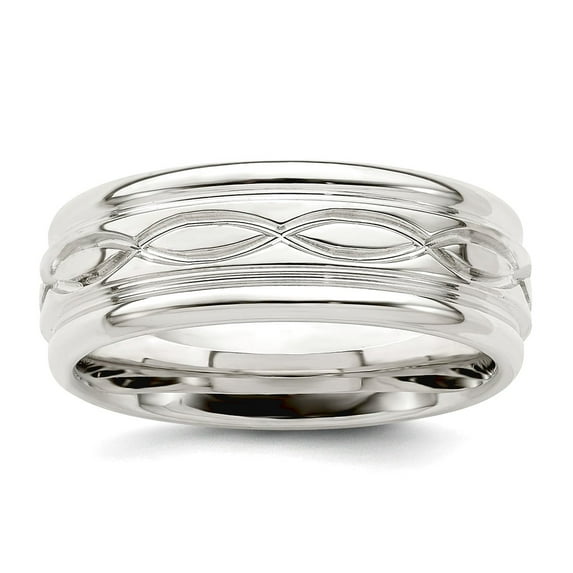 925 Sterling Silver Flat Band 7mm Polished Fancy Band Ring Size 7 Ring for Women and Men