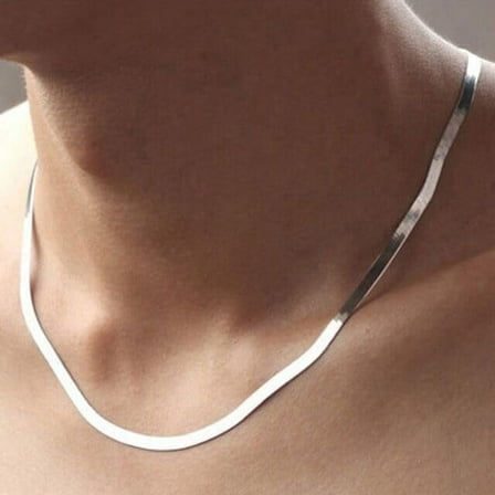 925 Sterling Silver Flat Herringbone Chain Necklace Men's and Women's Flat Snake Chain Necklace Silk Flat high Polish Chain Necklace Hypoallergenic Exquisite Collar (20in)