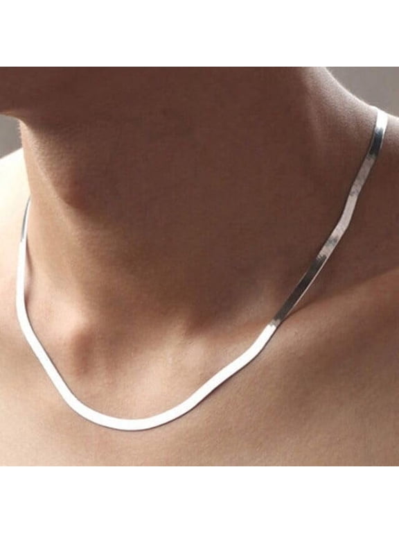 925 Sterling Silver Flat Herringbone Chain Necklace Men's and Women's Flat Snake Chain Necklace Silk Flat high Polish Chain Necklace Hypoallergenic Exquisite Collar (20in)