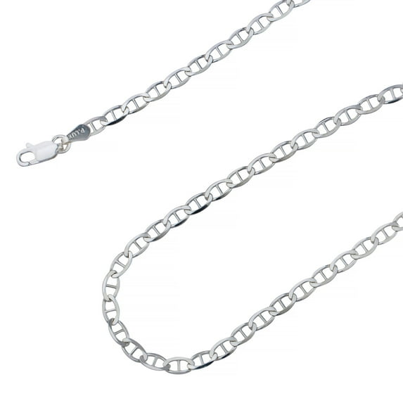 925 Sterling Silver, Flat Mariner Chain 3.5mm Necklace - Hypoallergenic and Tarnish Resistant - By Oliver & Navy