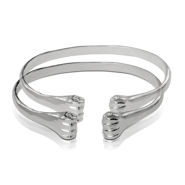 925 Sterling Silver Flat West Indian Bangles Fists Ends Bangles pair 8.5 Silver