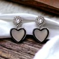 thumbnail image 1 of 925 Sterling Silver Floral Drop with Mother of pearl Heart Earrings Cubic Zirconia Delicate Earrings For Women Minimalist handmade Gift, 1 of 6