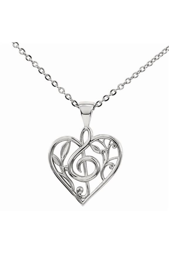 925 Sterling Silver Floral Treble Clef Heart Pendant With 22 Cable Chain Necklace