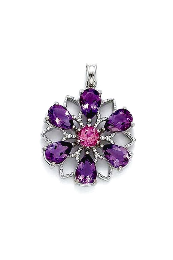 925 Sterling Silver Flower Amethyst Pendant Necklace Pendant for Women