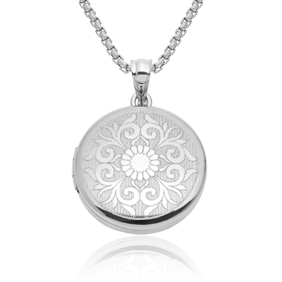 925 Sterling Silver Flower Antique Filigree Round Personalized Photo Locket Necklace Picture Pendant Charm