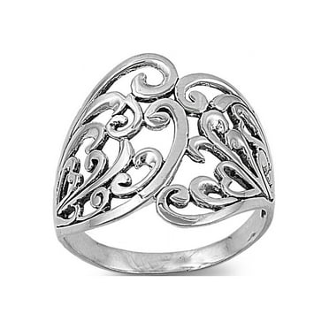 925 Sterling Silver Flower Filigree Ring Size 6