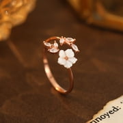 925 Sterling Silver Flower Finger Rings, Womens Plum Blossom Open Ring, Elegant Adjustable Floral Rings Rose Gold Color