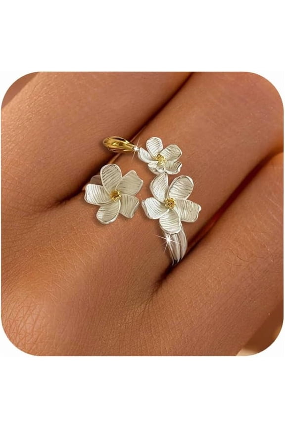 925 Sterling Silver Flower Rings for Women Dainty 14k Gold Plated Adjustable Open Three Floral Statement Ring Non Tarnish Trendy Promise Ring Jewelry Birthday Gifts for Mom Daughter