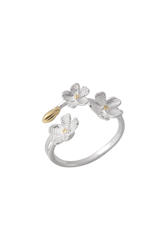 925 Sterling Silver Flower Rings for Women Dainty 14k Gold Plated Adjustable Open Three Floral Statement Ring Non Tarnish Trendy Promise Ring Jewelry Birthday Gifts for Mom Daughter