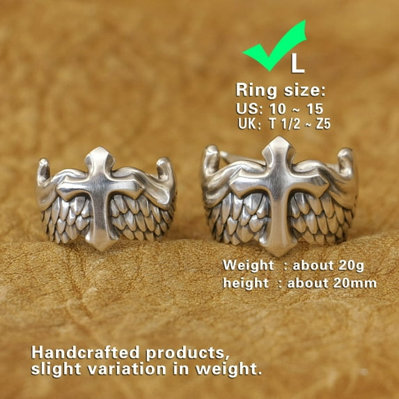925 Sterling Silver Flying Cross Wing Charms Ring TA450 Large Model US Size 15