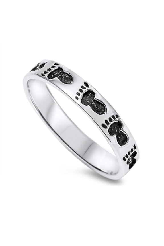 925 Sterling Silver Footprints Ring Size 7