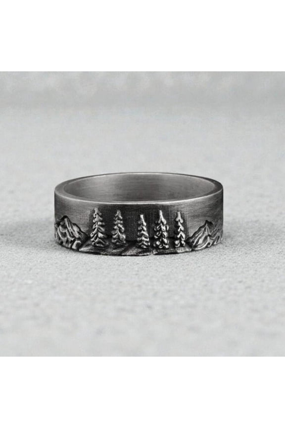 925 Sterling Silver Forest Ring for Men & Women, Handmade Tree Line Mountain Band, Boho Nature Inspired Statement Ring GiftSize :- 16 US