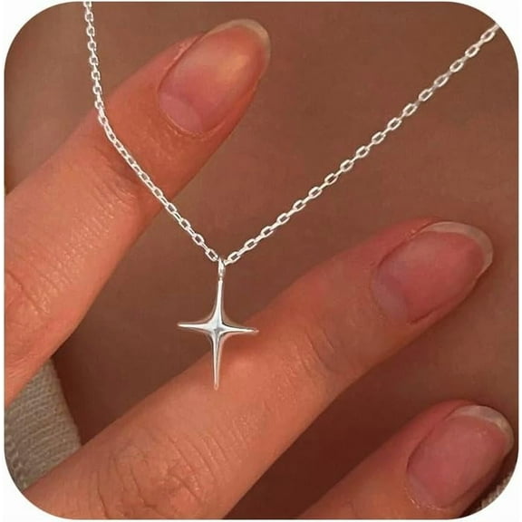 925 Sterling Silver Four Star Pendant Necklace for Woman Minimalist Four Pointed Star Necklace to Daughter Mother Starbursts Charm Choker Adjustable Jewelry Christmas Wedding Gift