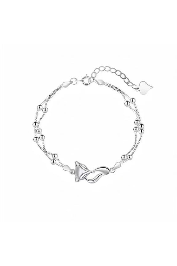 925 Sterling Silver Fox Charm Bracelet for Women, Dainty Double Box Chain Adjustable Bracelet with 4.2cm Extension Chain, Elegant Ladies Jewelry Gift for Birthday Anniversary