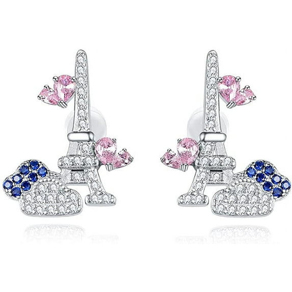 925 Sterling Silver France Eiffel Tower Pink Topaz For Women Earrings for Women/Mom/Sister