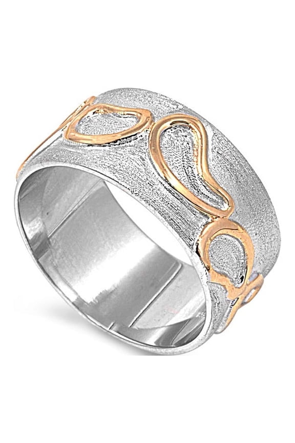 925 Sterling Silver Free Form Patterns Two d Rose Plated Brushed Ring Size 5