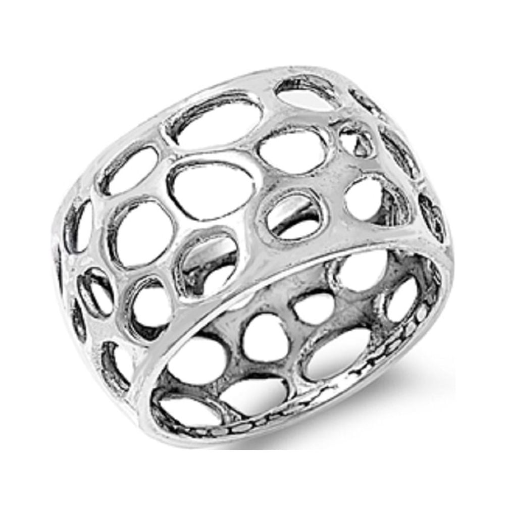 925 Sterling Silver Freeform Holes Style Ring Size 10