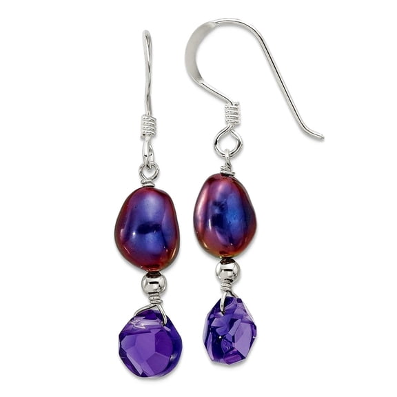 925 Sterling Silver Freshwater Cultured Pearl Purple Quartz Earrings 40.4mm long Stud Earring for Women