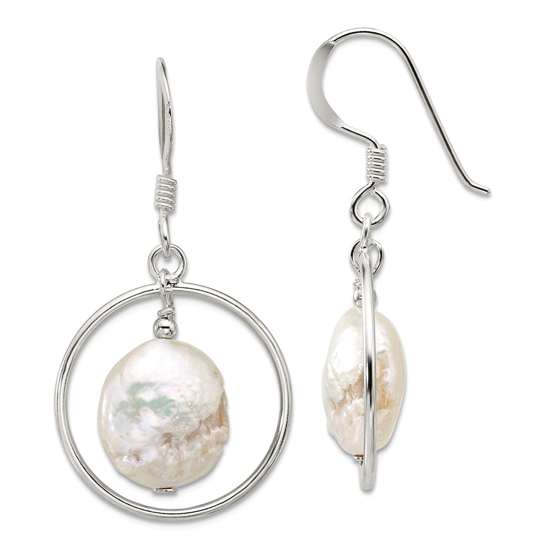 925 Sterling Silver Freshwater Cultured Pearl Shepherd Hook Earrings 38.25x19.7mm Wide Stud Earring for Women
