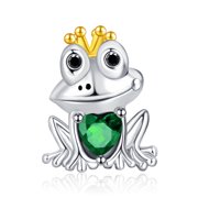 925 Sterling Silver Frog Princess Crown Bead Charm for Bracelet Necklace