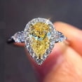 thumbnail image 1 of 925 Sterling Silver Full Diamond Ring Shiny Citrine Ring Tear Drop 3Ct Zirconia Promise Halo Rings  Yellow Gem Cocktail Rings Eternity Engagement Wedding Band Ring for Women, 1 of 5