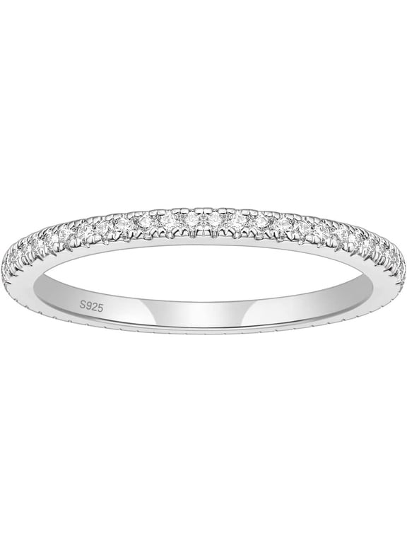 925 Sterling Silver Full Eternity 2MM White Zircon Wedding Band Ring for Women