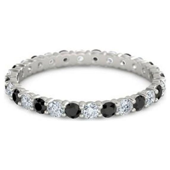 925 Sterling Silver Full Eternity Black Spinel With White Cz Round 2.50 MM Women Stacking Ring (Sterling Silver, 8.5)