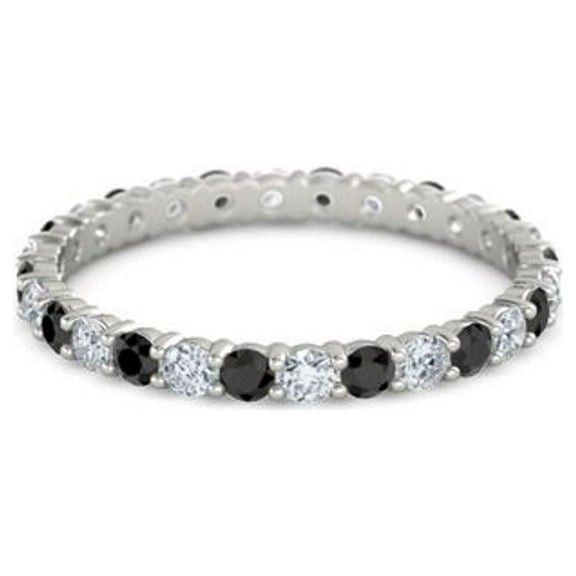 925 Sterling Silver Full Eternity Black Spinel With White Cz Round 2.50 MM Women Stacking Ring