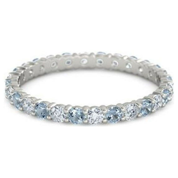 925 Sterling Silver Full Eternity Blue Topaz With White Cz Round 2.50 MM Women Stacking Ring Size US- 10.5