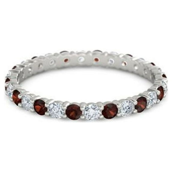 925 Sterling Silver Full Eternity Garnet With White Cz Round 2.50 MM Women Stacking Ring (Sterling Silver, 10.5)