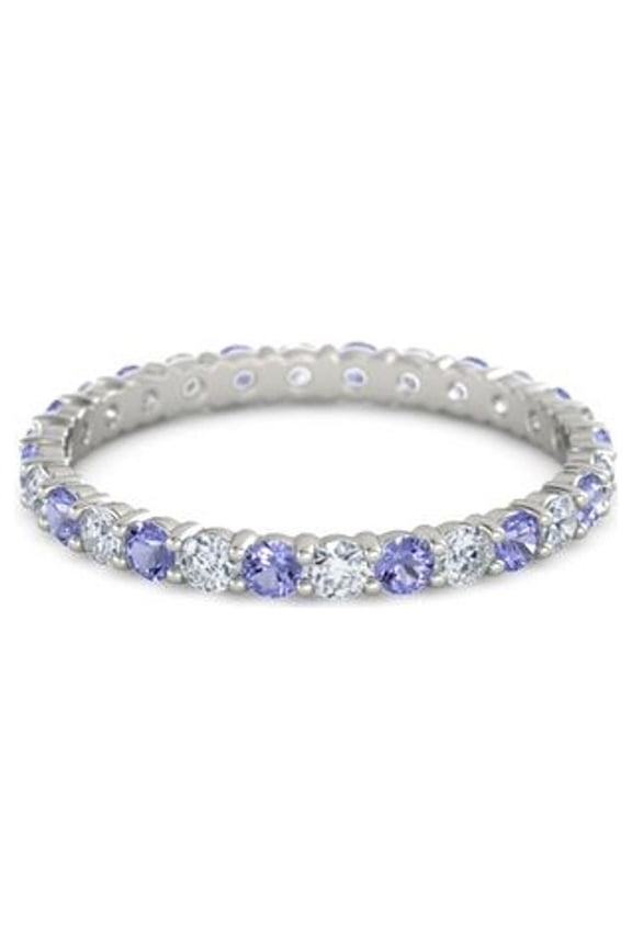 925 Sterling Silver Full Eternity Iolite With White Cz Round 2.50 MM Women Stacking Ring