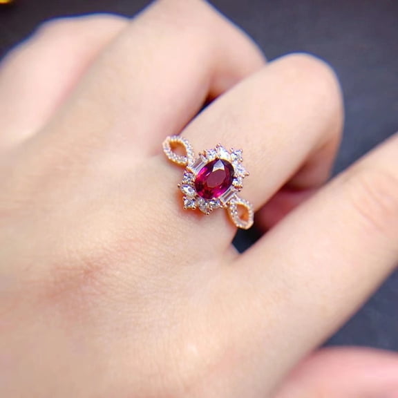 925 Sterling Silver Garnet Adjustable Ring