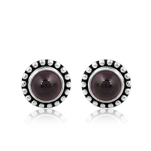 925 Sterling Silver Garnet Cabochon Round 6mm Gemstone Oxidized Stud Earrings for Women
