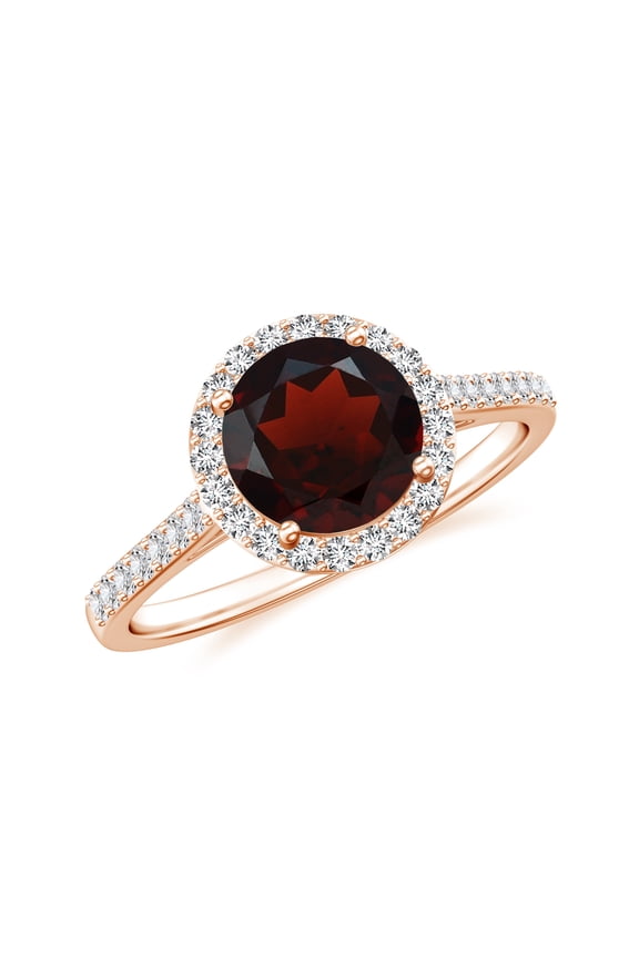 925 Sterling Silver Garnet Halo Ring, Moissanite Engagement Ring in Rose Gold Plated| Round January Birthstone Wedding Ring, Birthday, Anniversary, Wedding Jewelry, Ring Size 9