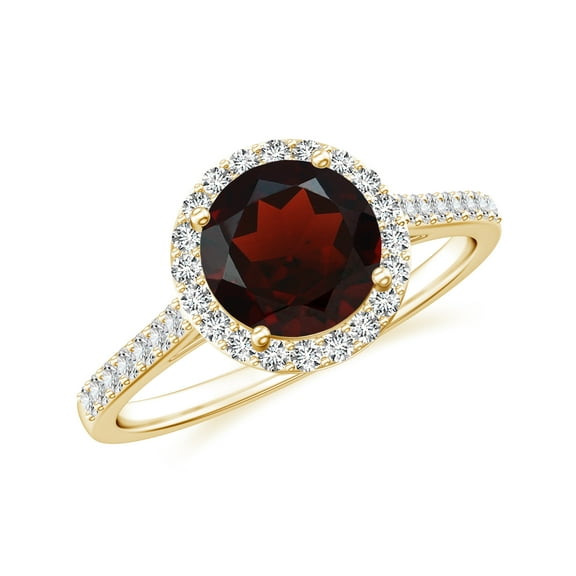 925 Sterling Silver Garnet Halo Ring, Moissanite Engagement Ring in Yellow Gold Plated| Round January Birthstone Wedding Ring, Birthday, Anniversary, Wedding Jewelry, Ring Size 5