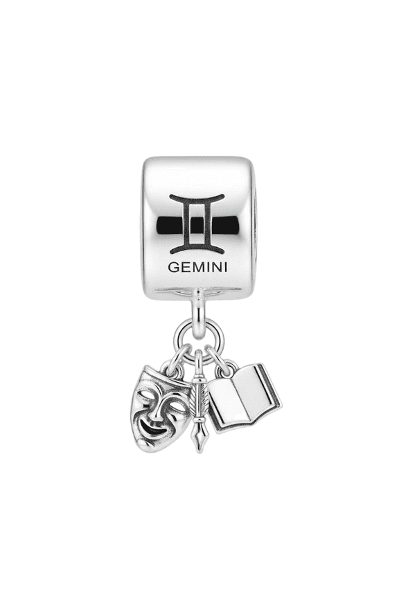 925 Sterling Silver Gemini Zodiac Dangle Charm, Pendant Fits European Chain Bracelets, Horoscope Birthday Jewelry Gift for Women