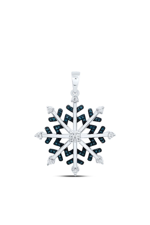 925 Sterling Silver Genuine Blue Diamond Women's Winter Snowflake Pendant 1/6 CT