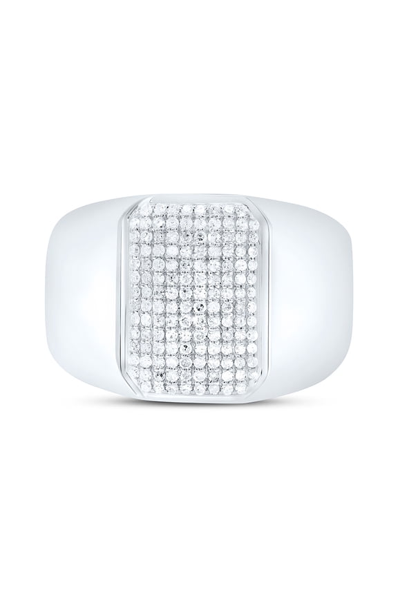 925 Sterling Silver Genuine Diamond Knife Edge Domed Octagon Pinky Ring 1/2 CT