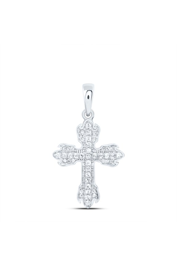 925 Sterling Silver Genuine Diamond Unisex Fire Cross on Flames Pendant 1/5 CT