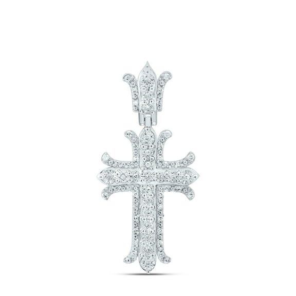 925 Sterling Silver Genuine Diamond Unisex Layered Gothic Cross Pendant 1/5 CT