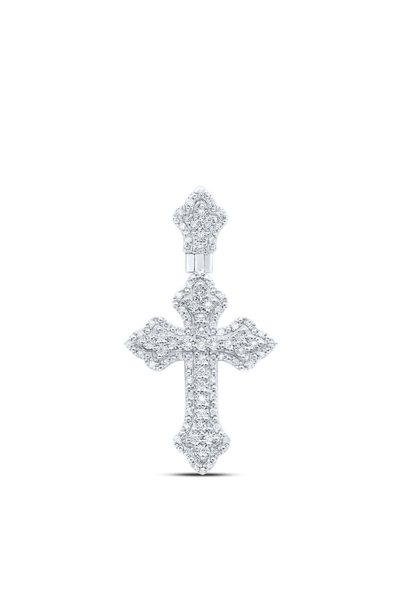 925 Sterling Silver Genuine Diamond Unisex Tiered Pointed Cross Pendant 1/3 CT