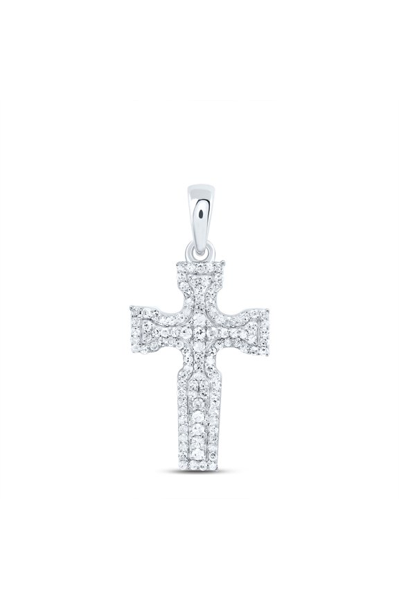 925 Sterling Silver Genuine Diamond Women's Fancy Latin Cross Pendant 1/4 CT